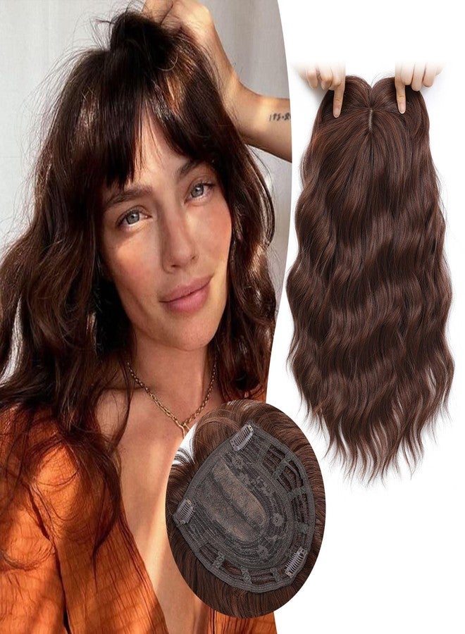Molefi 14inch Hair Toppers for Women - Large Base with Bangs, Synthetic Curly Hair Topper in Auburn Brown for Thinning Hair - Image 1